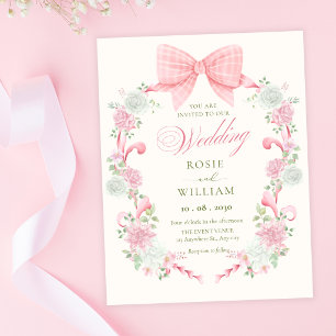Pastell-Blumen-Schleife elegante Hochzeit Einladung