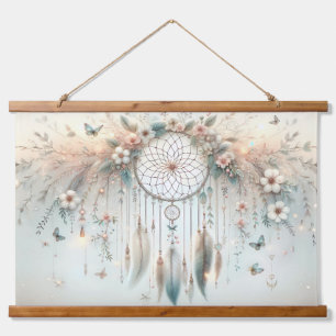 Pastell-Blumen-Schmetterling-Traumfänger Wandteppich Mit Holzrahmen