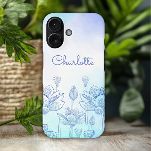 Pastell-Blumen-Silhouette-Overlay personalisierter iPhone 16 Hülle