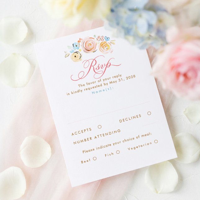 Pastell-Blumen Whimsical Elegante Hochzeits-RSVP-K RSVP Karte (Whimsical Pastel Floral Wedding Rsvp)