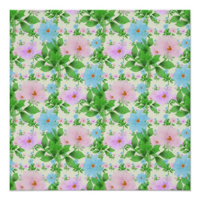 Pastell-Blumenmuster-Ästhetik | Wasserfarbe Poster (Vorderseite)