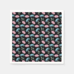 Pastell-Blumenmuster auf schwarzem Hintergrund C Serviette