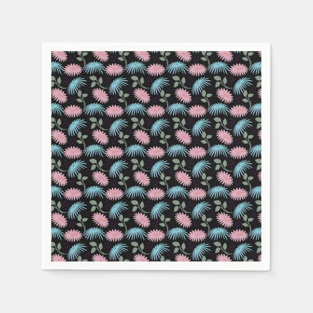 Pastell-Blumenmuster auf schwarzem Hintergrund | C Serviette (Vorderseite)
