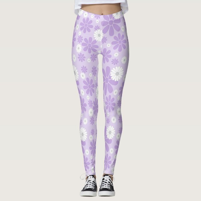 Pastell-Blumenmuster LAVendel Leggings (Vorderseite)