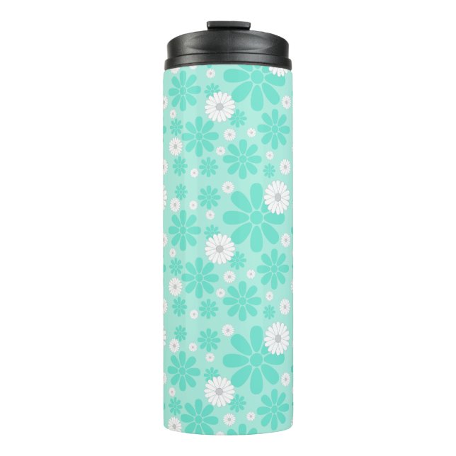 Pastell-Blumenmuster MINT Thermosbecher (Vorderseite)