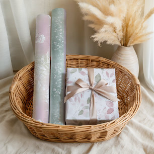 Pastell-Blumenmuster Rosa Grün Lavendel Blumen Geschenkpapier Set