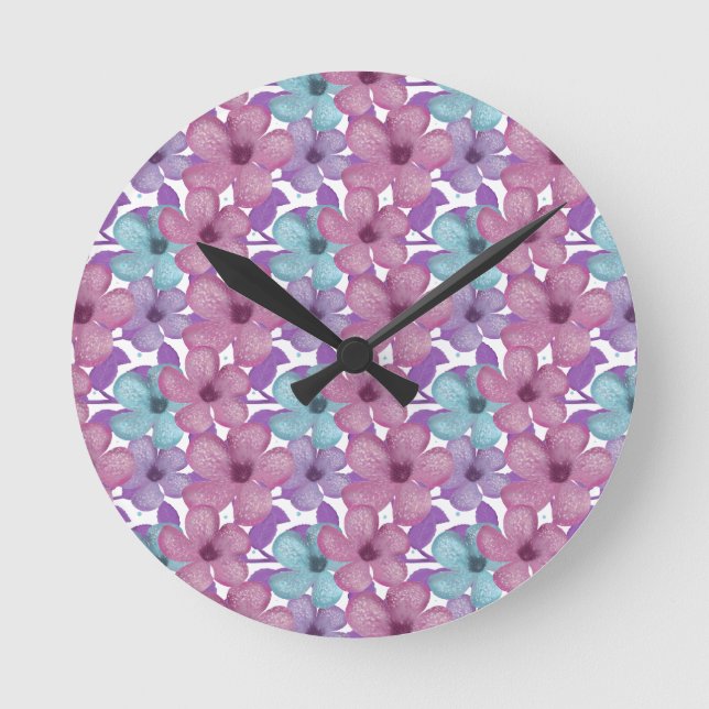 Pastell-Blumenmuster Runde Wanduhr (Vorderseite)