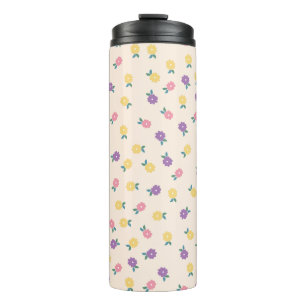 Pastell-Blumenmuster – Süßes Gelb, Rosa & Lila Thermosbecher