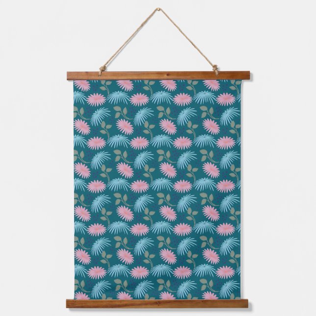 Pastell-Blumenmuster  Wandteppich Mit Holzrahmen (Vorderseite)