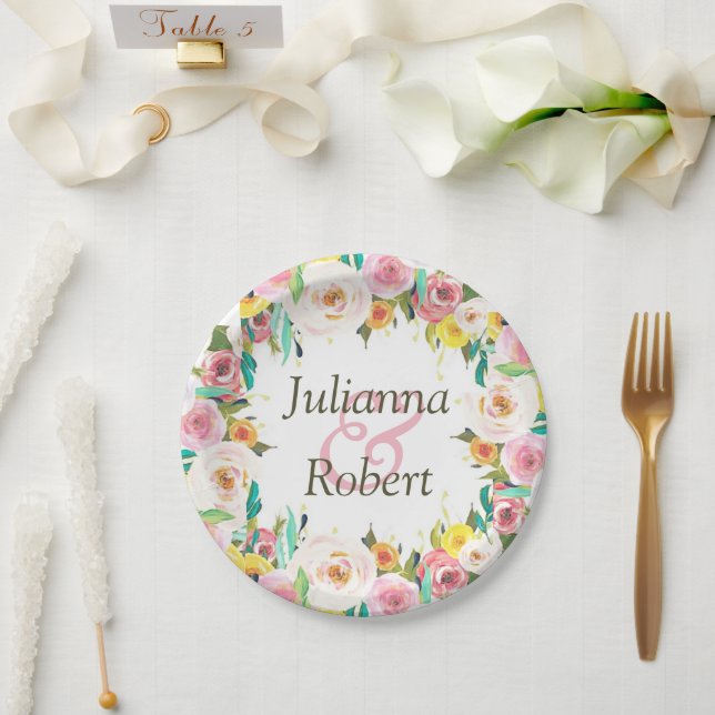 Pastell-Blumenpapier-Teller Pappteller (Hochzeit)