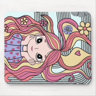 Pastell-Blumenranke-&-Herzen-Wasserfarbenillustrat Mousepad