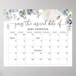 Pastell Blush Bloral Guess Baby Due Date Calendar Poster