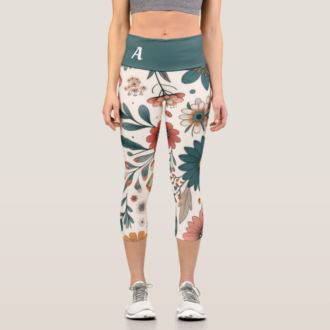 Pastell-Blüten Capri Leggings (Vorderseite)