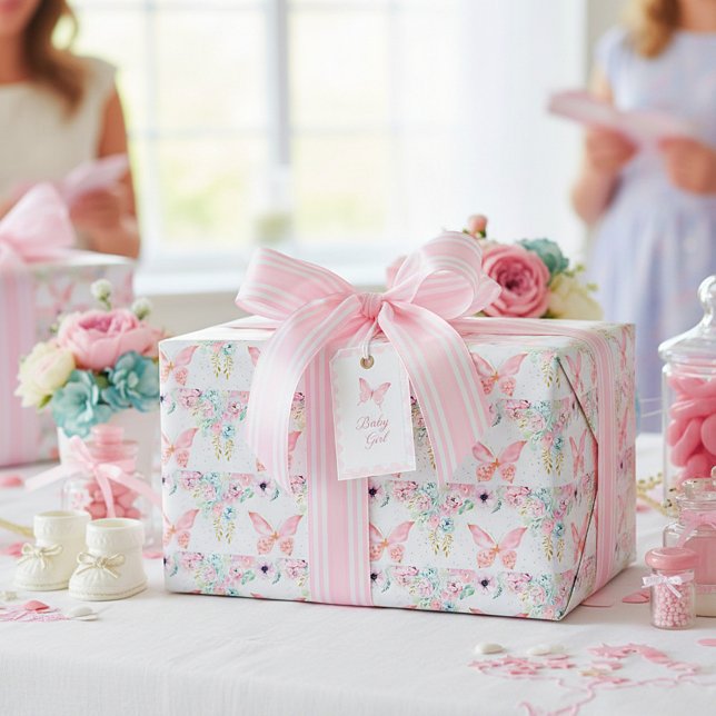 Pastell, Blüten und Schmetterlinge Geschenkpapier (Von Creator hochgeladen)