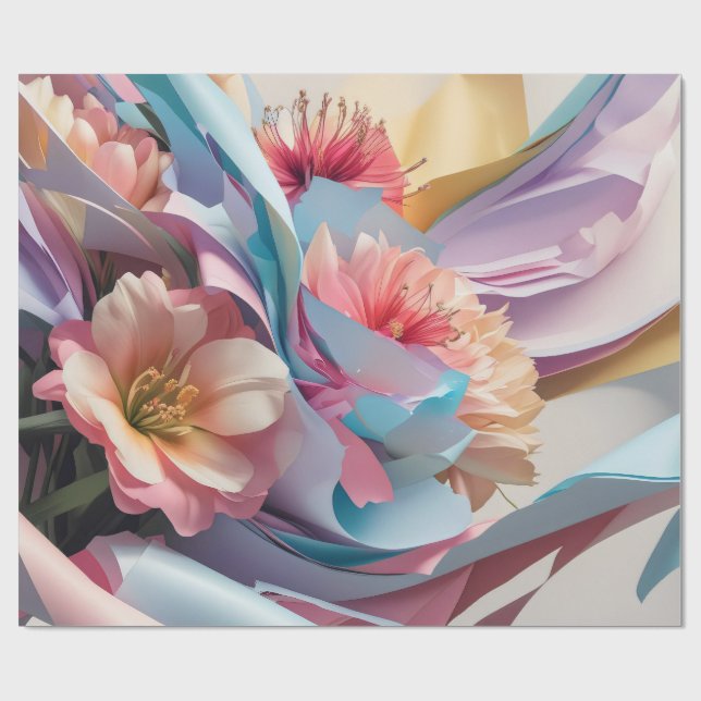 Pastell-Blüten-Wirbel Geschenkpapier (Flach)