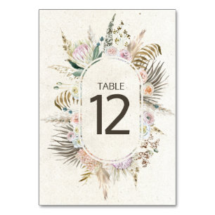 Pastell-Boho-Neutrale-Floral-Hochzeitstisch-Nummer Tischnummer