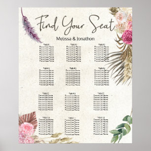 Pastell Boho Neutrales Florales Hochzeits-Sitzplan Poster