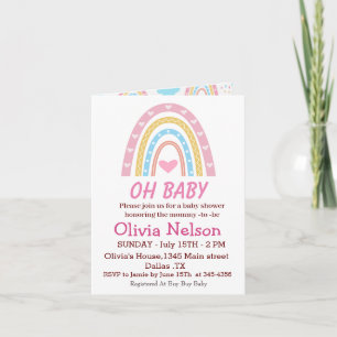 Pastell Boho Regenbogen Mit Herzen Oh Baby Shower  Einladung