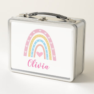 Pastell Boho Regenbogen und Herzen Individuelle Sc Metall Brotdose