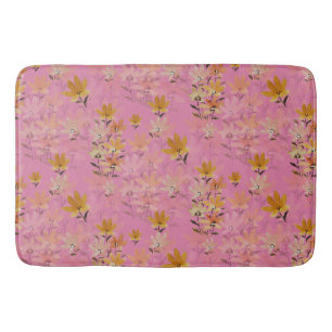 Pastell Boho Senfgelb Rosa Wildblumen Badematte