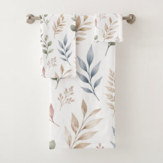 Pastell-Boho-Wasserfarbe-Botanische-Blattmuster Badhandtuch Set