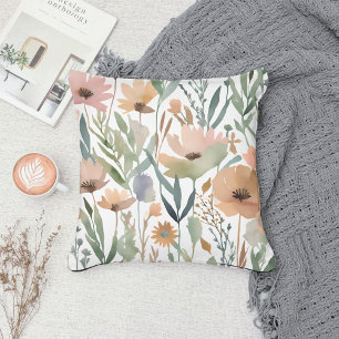 Pastell Boho Wildblumen Wasserfarbe Floral Frühlin Kissen