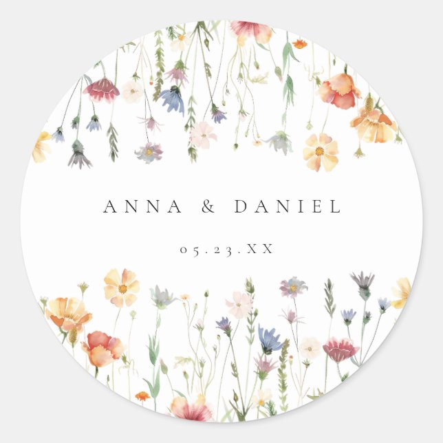 Pastell-Boho-Wildflower-Hochzeit Runder Aufkleber (Vorderseite)