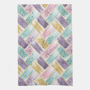 Pastell Brushstroke & Gold Crisscross Abstrakt Geschirrtuch