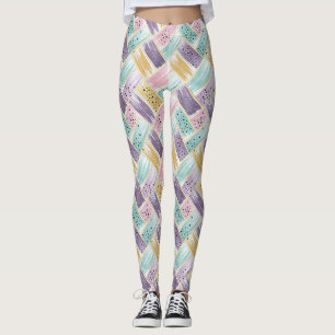 Pastell Brushstroke & Gold Crisscross Abstrakt Leggings