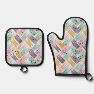 Pastell Brushstroke & Gold Crisscross Abstrakt Ofenhandschuh & Topflappen-Set