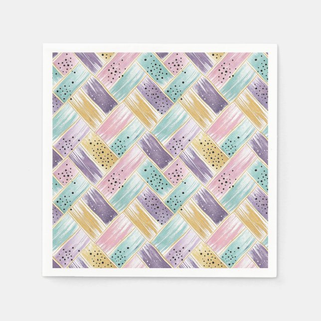 Pastell Brushstroke & Gold Crisscross Abstrakt Serviette (Vorderseite)