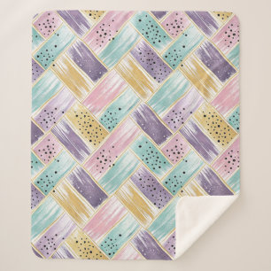 Pastell Brushstroke & Gold Crisscross Abstrakt Sherpadecke