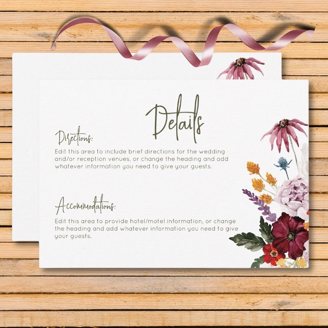 Pastell & Burgund Blüten Moderne Blumendetails Begleitkarte (Pastel & Burgundy Blooms Modern Floral Details Enclosure Card)