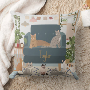 Pastell-Cat-Lounge und Zimmerpflanzen Kissen