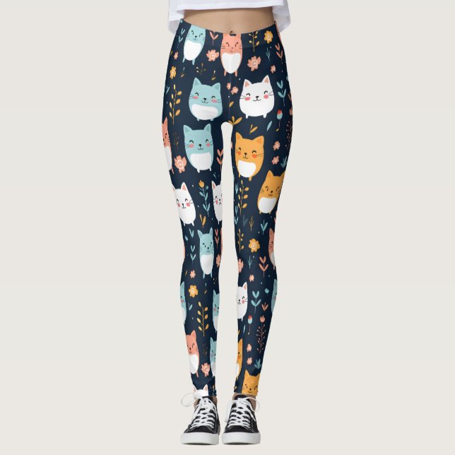 Pastell Cats Muster Leggings (Vorderseite)