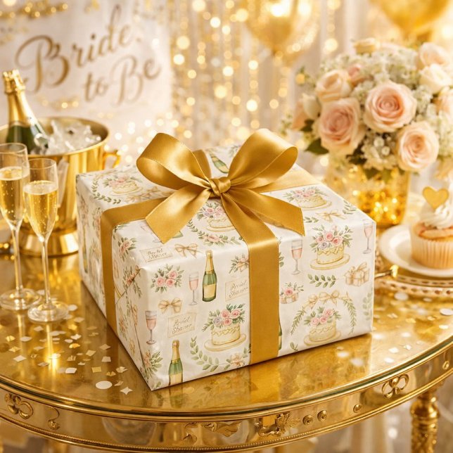Pastell Champagner-Torte Brautparty-Muster Geschenkpapier (Von Creator hochgeladen)