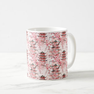 Pastell-Chinesische Pagoden-Kirschblüten-Landschaf Kaffeetasse