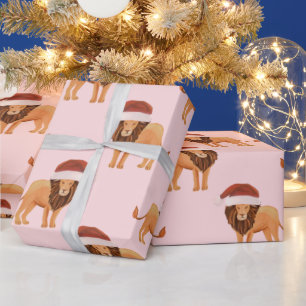 Pastell Christmas Safari Tiere Pink Lion Geschenkpapier