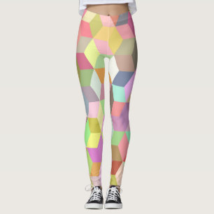 Pastell Color Spring & Summer Trendy Cubic Squares Leggings