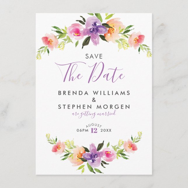 Pastell Colors Blume Kränzergrenze Save The Date (Vorderseite)
