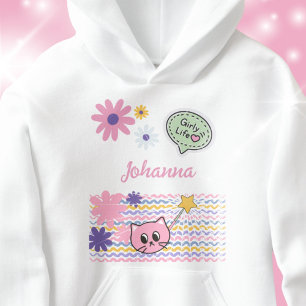 Pastell Comic Katze Blumen Mädchenleben Hoodie