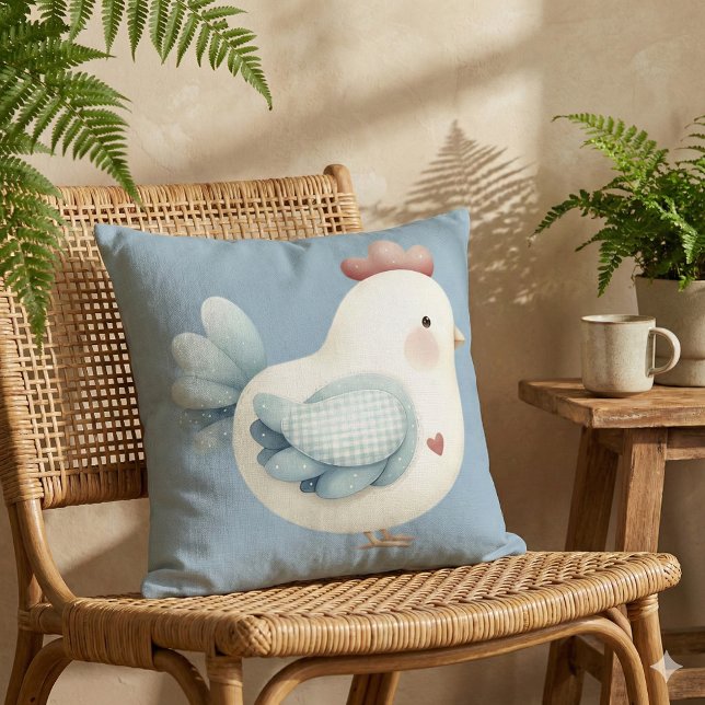 Pastell Cottagecore-Huhn Kissen (Pastel Cottagecore Chicken Throw Pillow Mockup D)