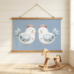Pastell Cottagecore Huhn Wandteppich Mit Holzrahmen