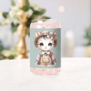 Pastell Cottagecore-Katze in Overall und Strohhut Dosenglas