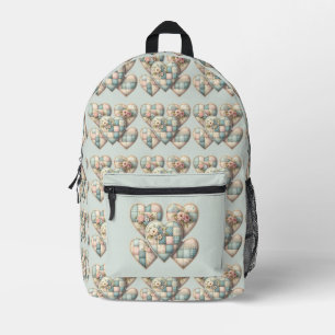 Pastell Cottagecore Patchwork-Herzen Bedruckter Rucksack