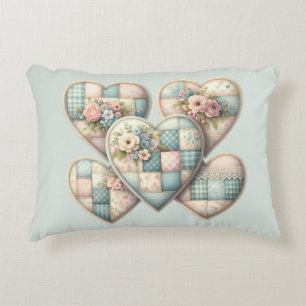 Pastell Cottagecore Patchwork-Herzen Dekokissen