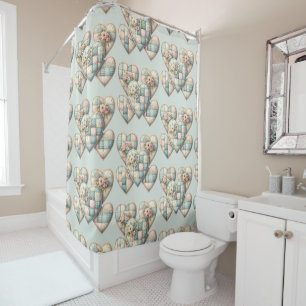 Pastell Cottagecore Patchwork-Herzen Duschvorhang