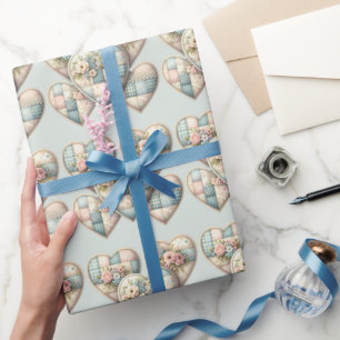 Pastell Cottagecore Patchwork-Herzen Geschenkpapier