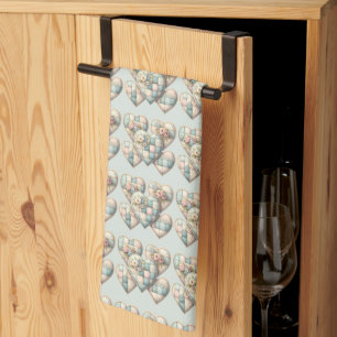 Pastell Cottagecore Patchwork-Herzen Geschirrtuch