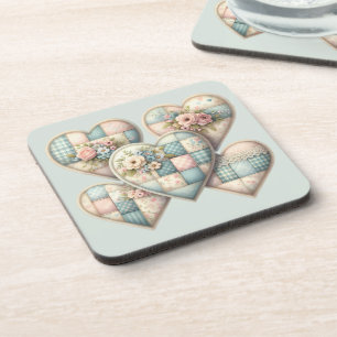Pastell Cottagecore Patchwork-Herzen Getränkeuntersetzer